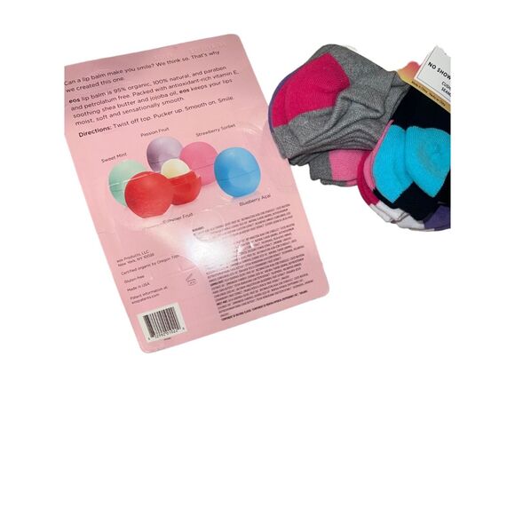 EOS lip balm 5 pack girls Claires kids 12 pc socks gift set lot stocking stuffer - Picture 7 of 7